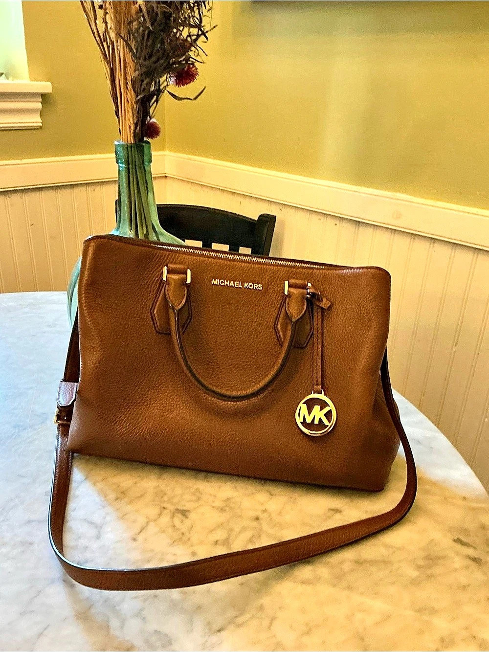 Michael Kors Hamilton Large Textured Leather Soft Satchel Brown